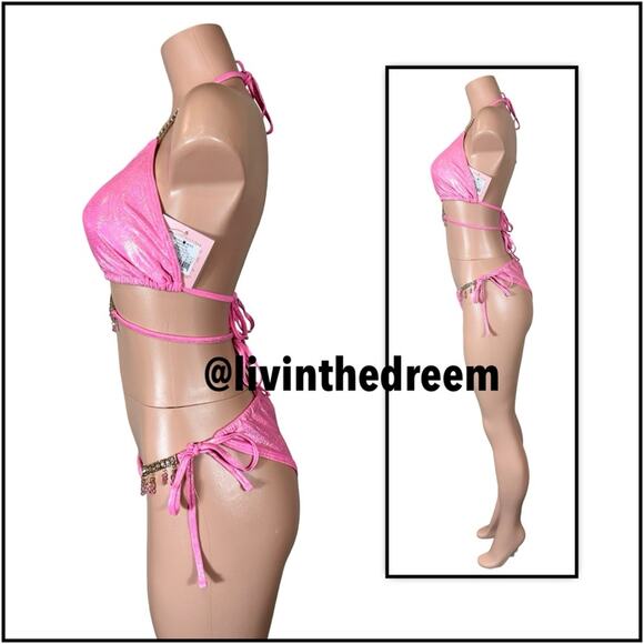 MODA MINX MAGIC IN MAKO WRAP TRIANGLE XL & RUCHED TIE SIDE BIKINI BOTTOMS L $79 - Picture 4 of 13